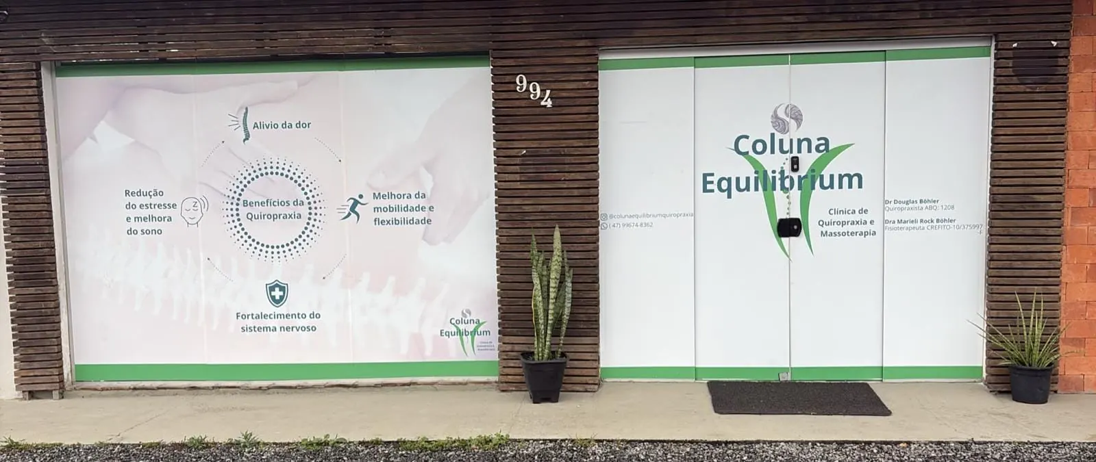 Fachada da Coluna Equilibrium Clínica de Quiropraxia e Massoterapia, Rua Guaíra 994, Iririú, Joinville